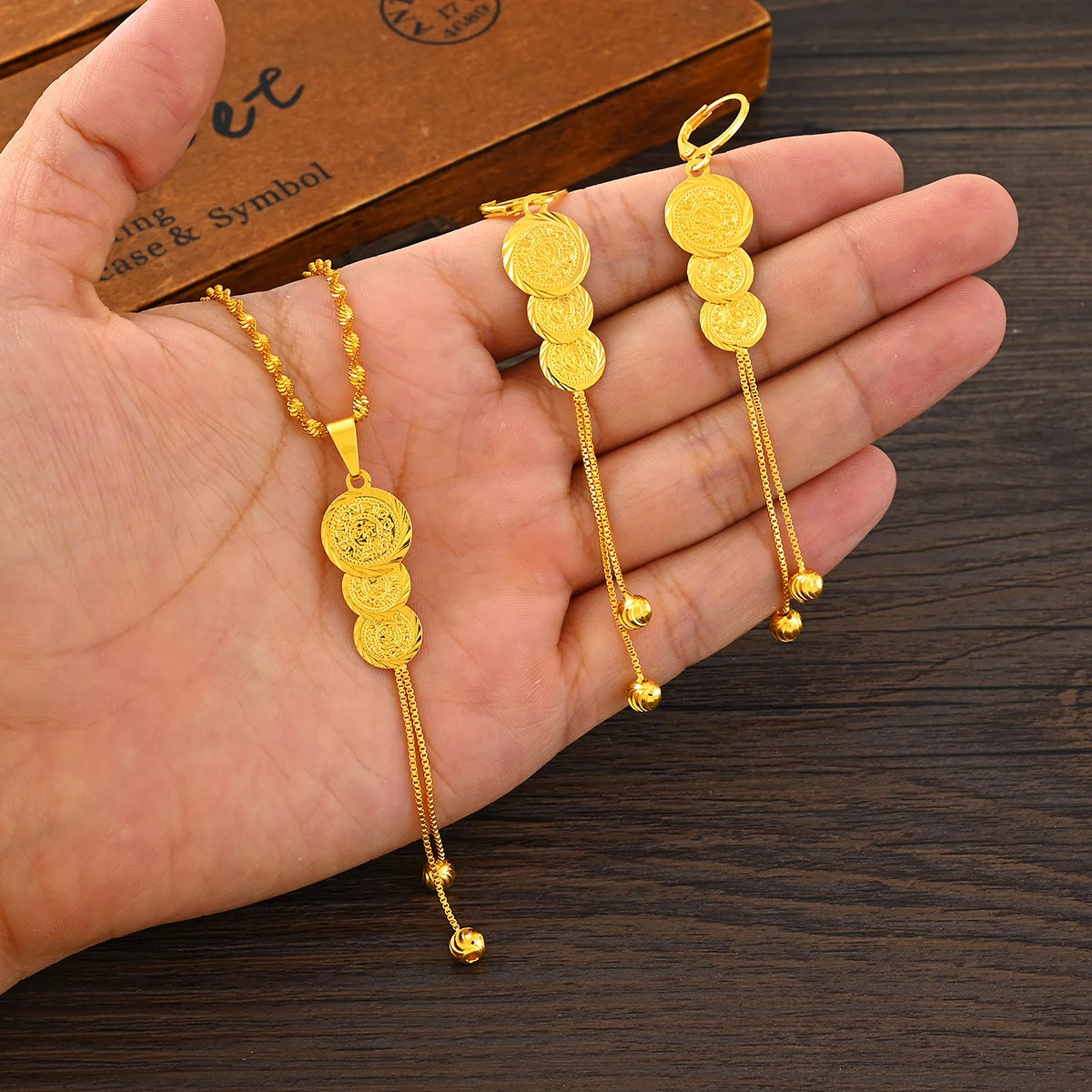 Fashion Jewelry Sets Classical Necklaces Earrings Set Gold Color Brass,Arab/Africa Wedding Bride's Dowry Women Girls Gifts