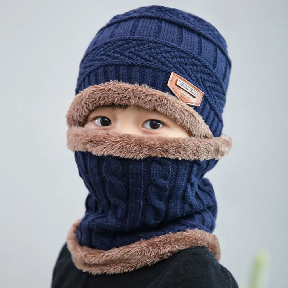 Set Bonnet & Écharpe Hiver Enfant | Polaire Doublé Tricot Épais | Chaud Garçon Fille