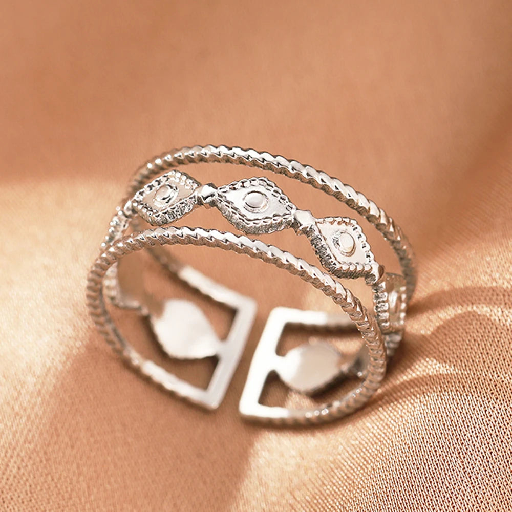 Bague Acier Inoxydable Vintage Ajourée Réglable | Luxe Léger | Statement Élégant | Bijou Femme