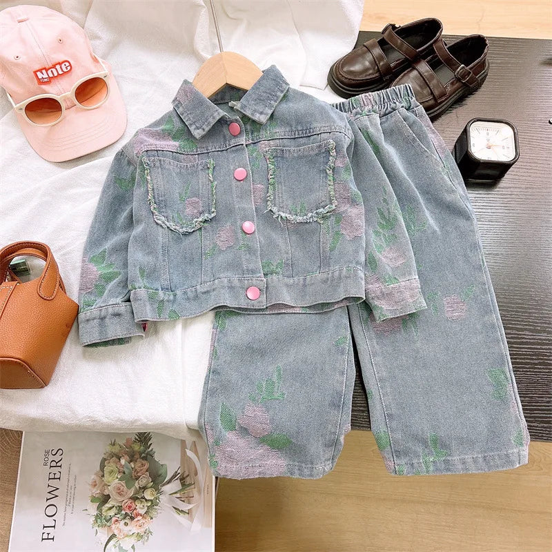 Ensemble Fille 2025 Printemps-Automne | Veste Jean & Jean Droit | Tenue Mode Enfant