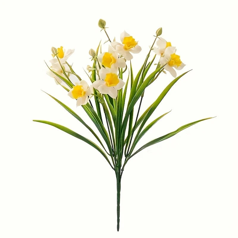 Artificial Daffodil Flowers for Outdoor Fake Flowers Plant UV Resistant Realistic Faux Plants for Home Indoor Outside Garden