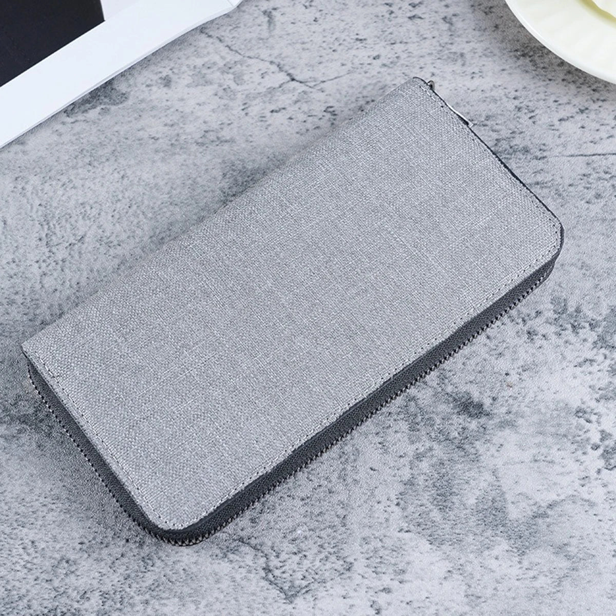 Men's Long Wallet Large Capacity Multiple Card Slots Canvas Zippered Purse Business Handbag Card Holder Wallet Coin Bag