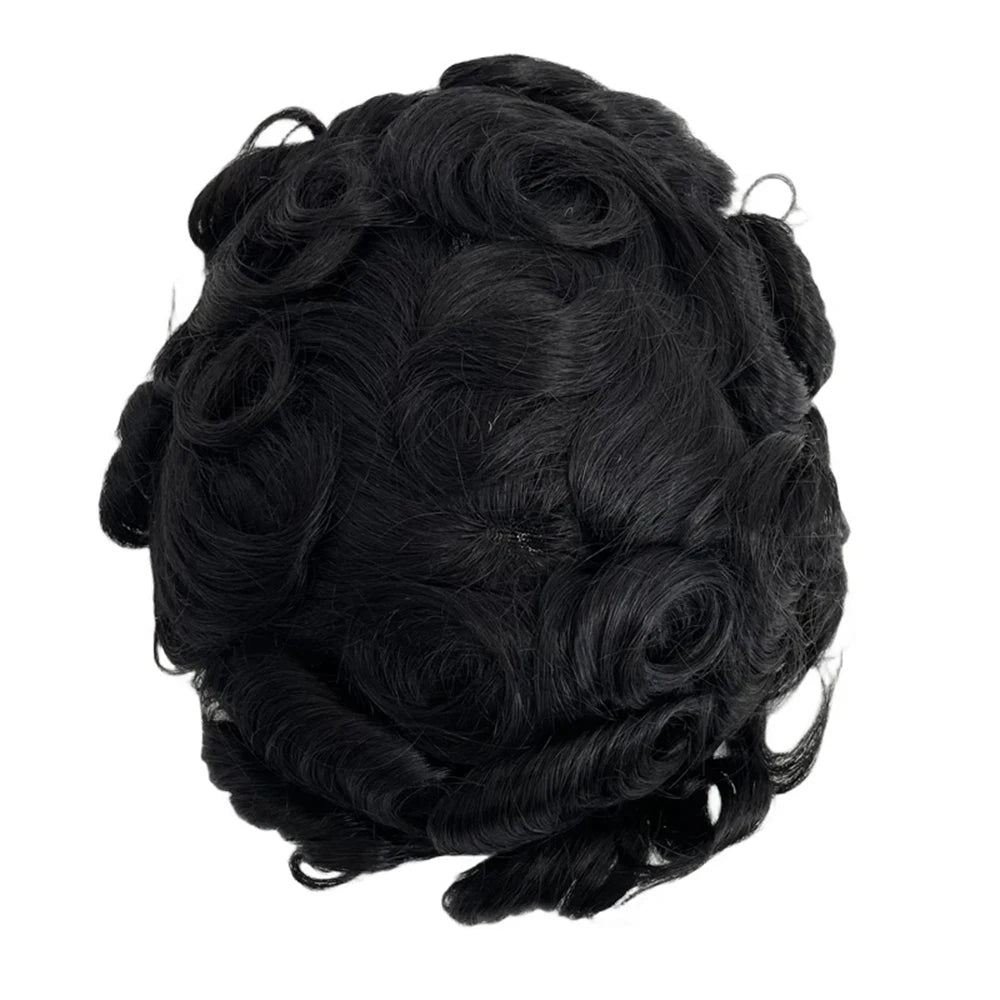 Toupee for Men Human Hair Wigs Men's Toupee FPM Prosthesis Units Patch Curly Wave Toupee Hair Real Human Replacement