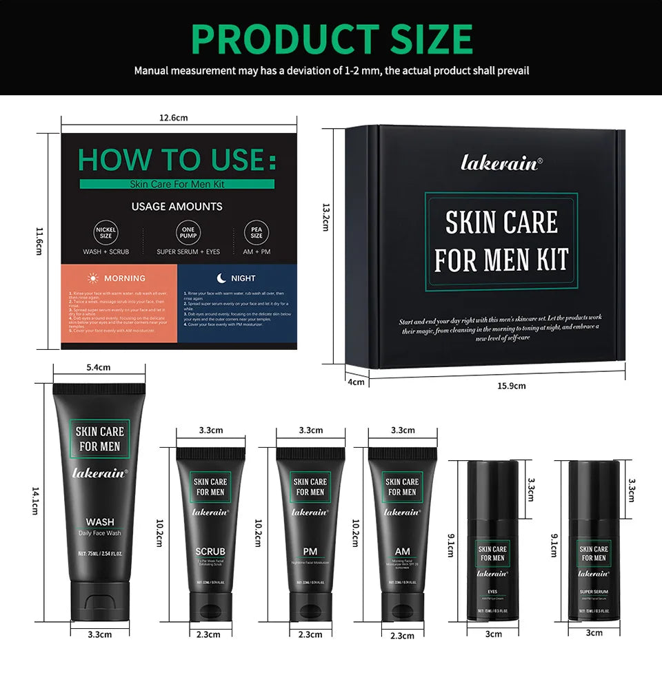 Men's Skin Care Kit - 3 in 1 Set with Face Wash, Moisturizing Cream & Eye Cream, Daily Anti-Aging & Oil Control Facial Treatment