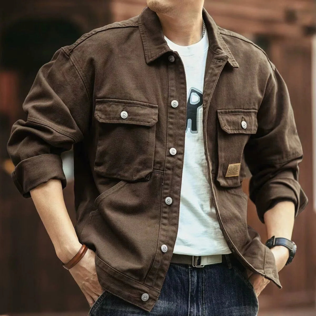 Veste en denim ample pour homme | Plusieurs poches