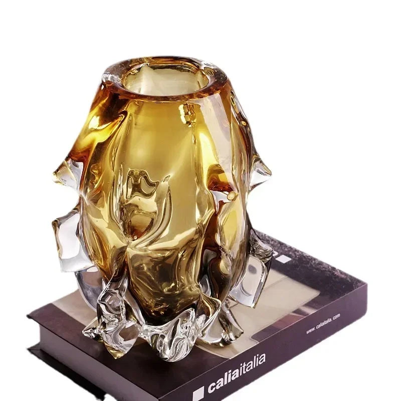 Vase Verre Élégant Base Bois | Plante Hydroponique | Décoration Bureau & Maison