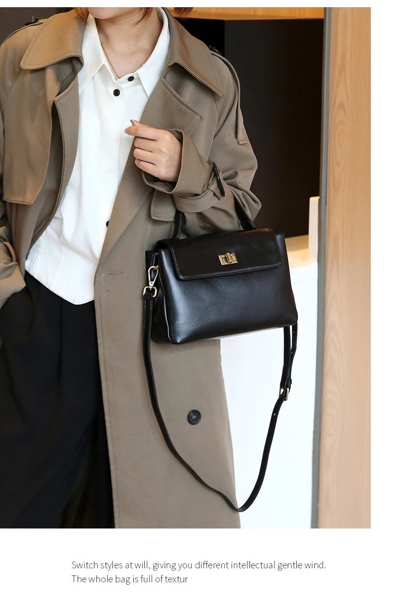 Sac à Main Cuir Véritable Femme | Top Handle Vintage | Cire Huile | Bandoulière Croisée | Designer Luxe