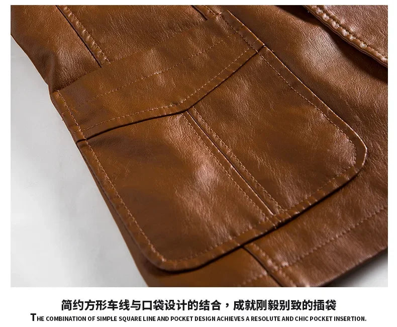 New Leather Jacket Men's Business Casual Lapel PU Leather Blazers Fashion Solid Slim Korean Style Leather Coat Big Size 6XL
