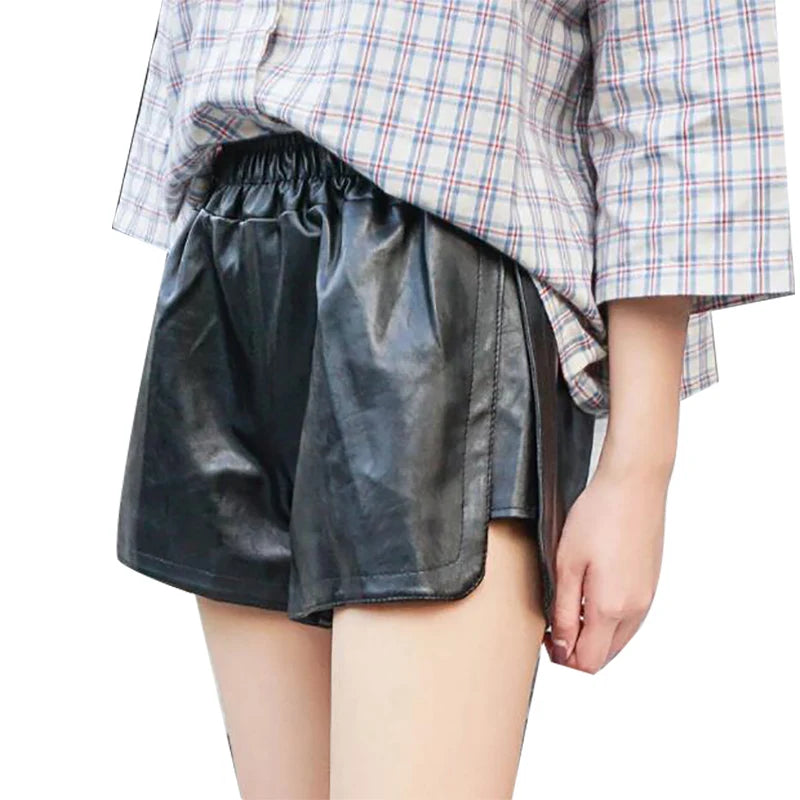 Short PU Taille Haute Femme | Casual Large | Pantalon Automne-Hiver | Grande Taille Bootcut