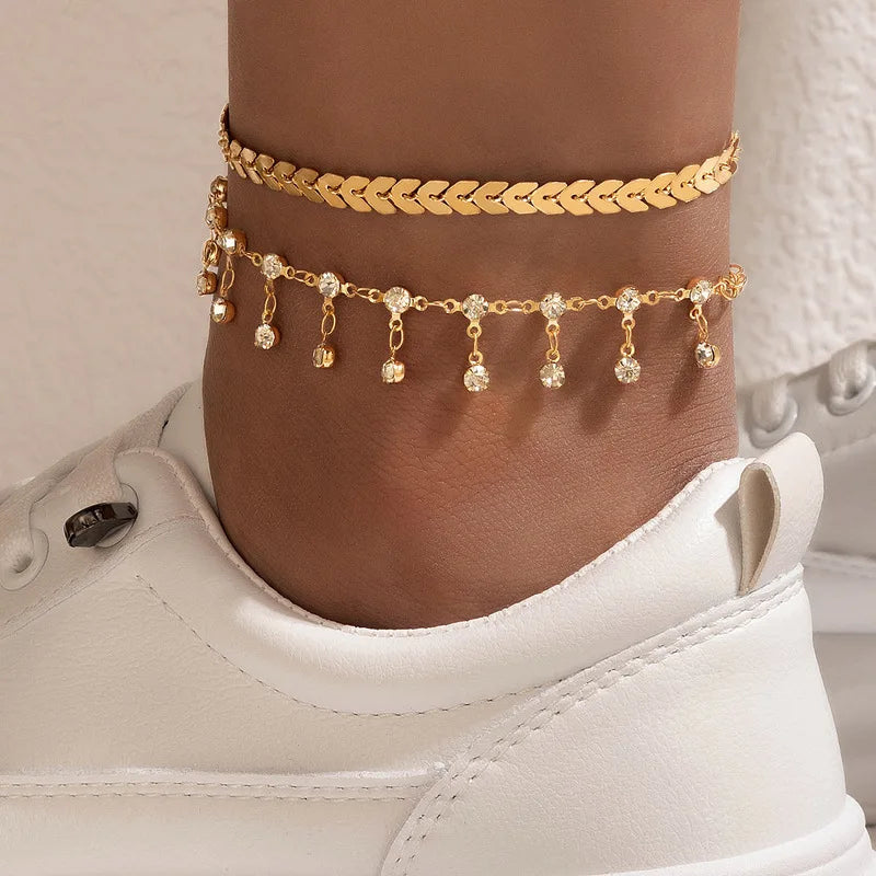 Bracelet Cheville Bohème | Chaîne Pied Glands Étoile Cristal | Charme Nuptial Plage | Bijou Été Femme