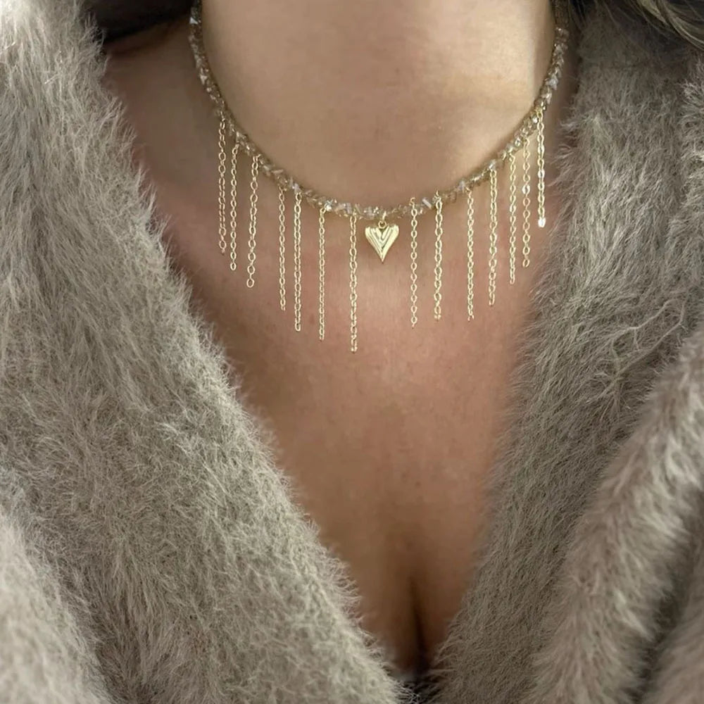 Collier Multicouche Frange Chaîne | Perle Imitation Vintage | Pendentif Choker | Bijou Mariage Femme