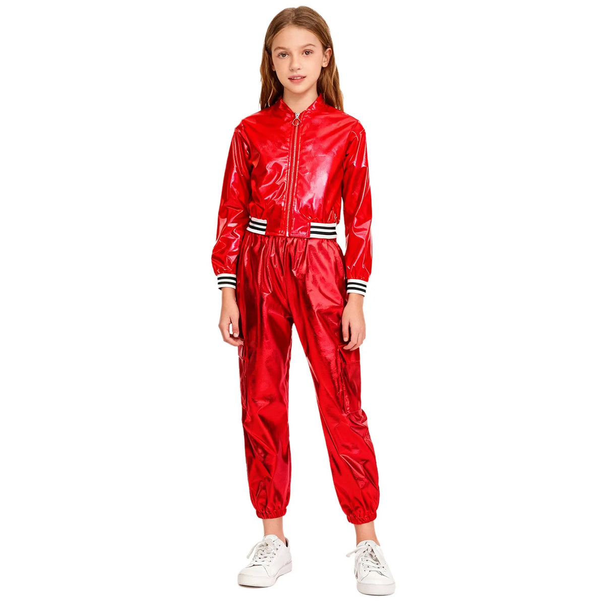 Ensemble Danse Fille Hip Hop | Veste Bomber Métallique & Pantalon | Costume Scène Carnaval Jazz