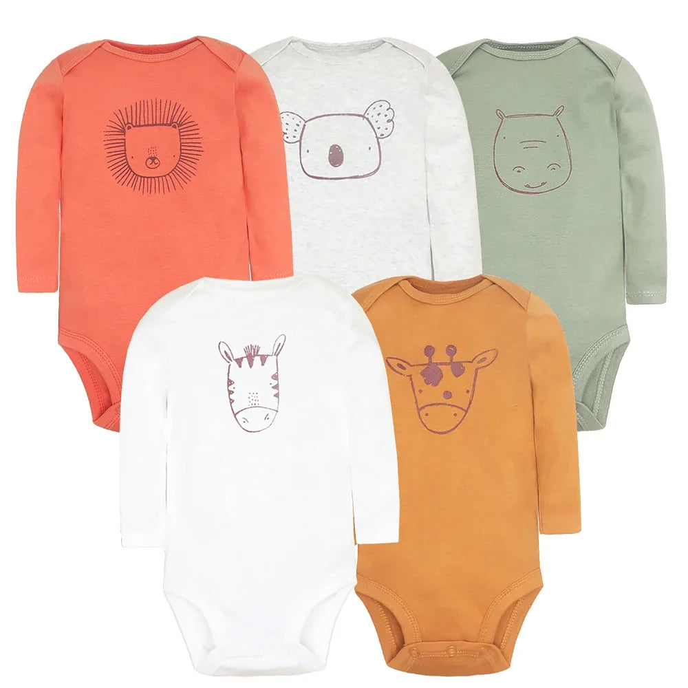 Lot 5 Bodys Bébé 2026 | Combinaison Garçon & Fille | Manches Longues | 100% Coton | Nouveau-Né