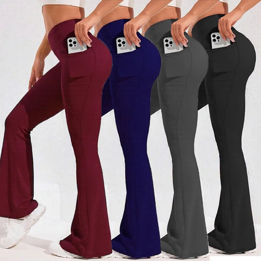 Pantalon Yoga Jambe Large Taille Haute Femme | Poche | Push Up | Fitness Running Extérieur | Cyclisme Leggings