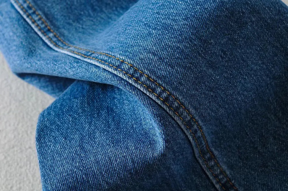 Jean Femme Taille Haute 2025 | Printemps-Automne | Décontracté Droit | Ourlet Brut Longueur Sol | Vintage