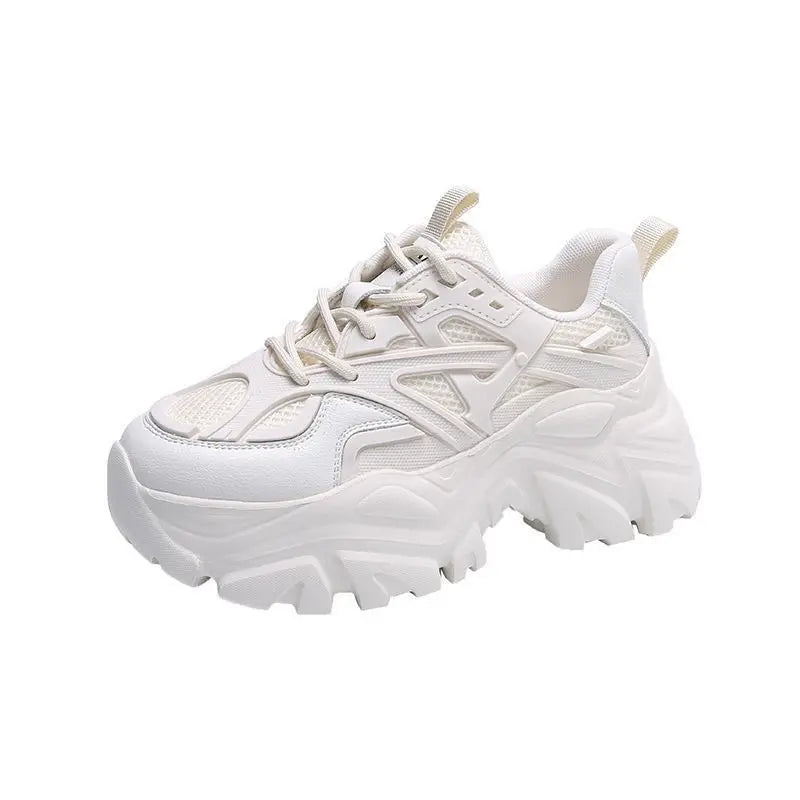 2024 New Summer Black Chunky Casual Sneakers Women New Fashion Platform Sport Shoes Mesh Leather Platform Shoes