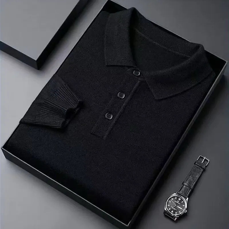 Luxury Men's Cashmere Sweater 100% Merino Wool Buttoned Pullover Autumn Winter Polo Collar Knitwear Male Casual Warm Jumper Tops