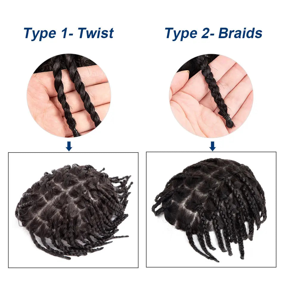 Perruque Tresses Twist Homme Indétectable | Prothèse Capillaire Crochet | Peau | Hair System | Homme Noir