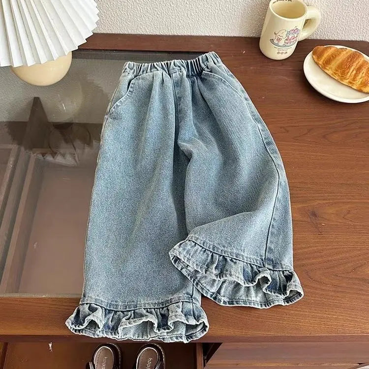 Jean Fille Printemps-Automne | Casual Large Jambe Large | Enfant Baby | Vêtements Polyvalents