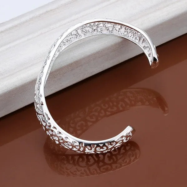 Bracelet Jonc Ouvert Argent 925 | Réglable | Mignon Charmant Vintage | Bijou Femme & Fille