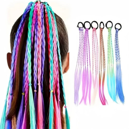 6 Colorful Gradual Change Wig Elastic Headbands for Children and Adults to Dress Hair with Fried Dough Twists Braids