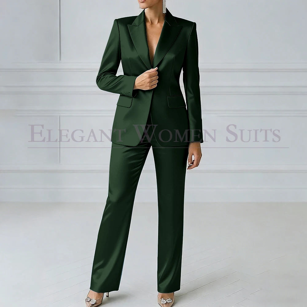 Elegant Blue Evening Women's Suits 2 Piece Jacket Pants Sets High Quality Royal Blue One-Button Slim Fit Office Blazer Clothing