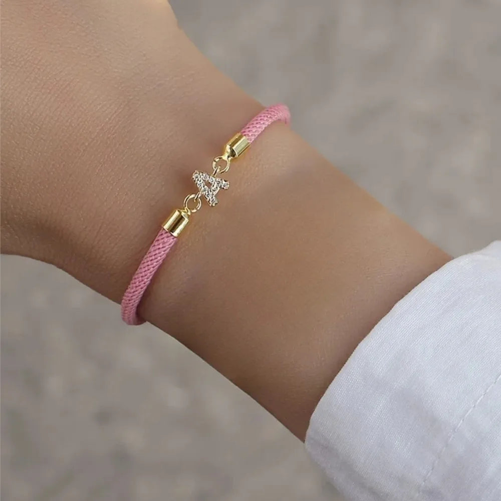 Initial Heart Charm Letter Link Bracelet for Women Classic Letter A-Z Rope Chain Bracelet for Daily Jewelry Gifts