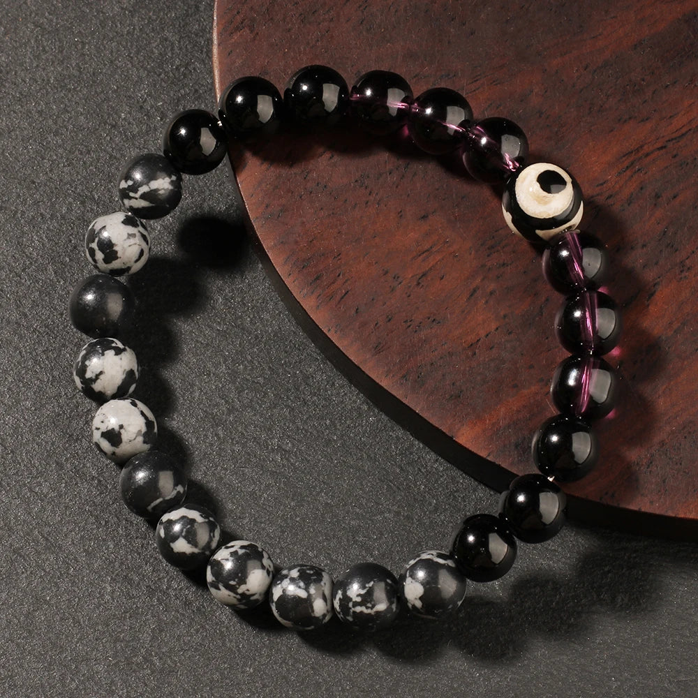 Eye Bracelets for Women Cute Spring Summer Beach Holiday Jewelry Natural Stone Beads Bangles Purple Black Gray Beads Bracelets