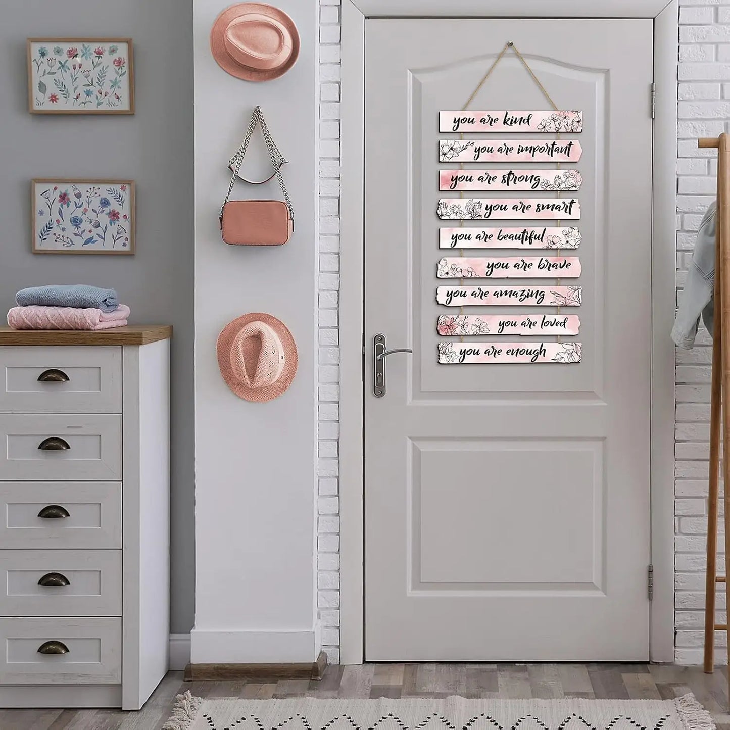 1Set Inspirational Floral Wall Decor You Are Amazing Beautiful Love Quotes Wooden Art Wall Sign Positive Home Decors for Bedroom
