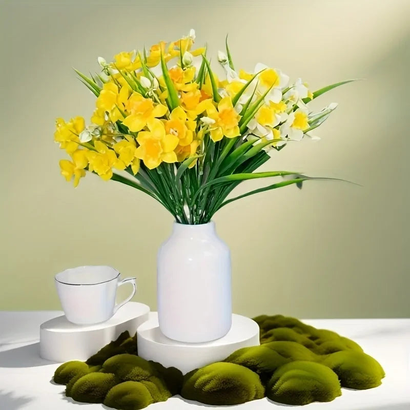 Artificial Daffodil Flowers for Outdoor Fake Flowers Plant UV Resistant Realistic Faux Plants for Home Indoor Outside Garden
