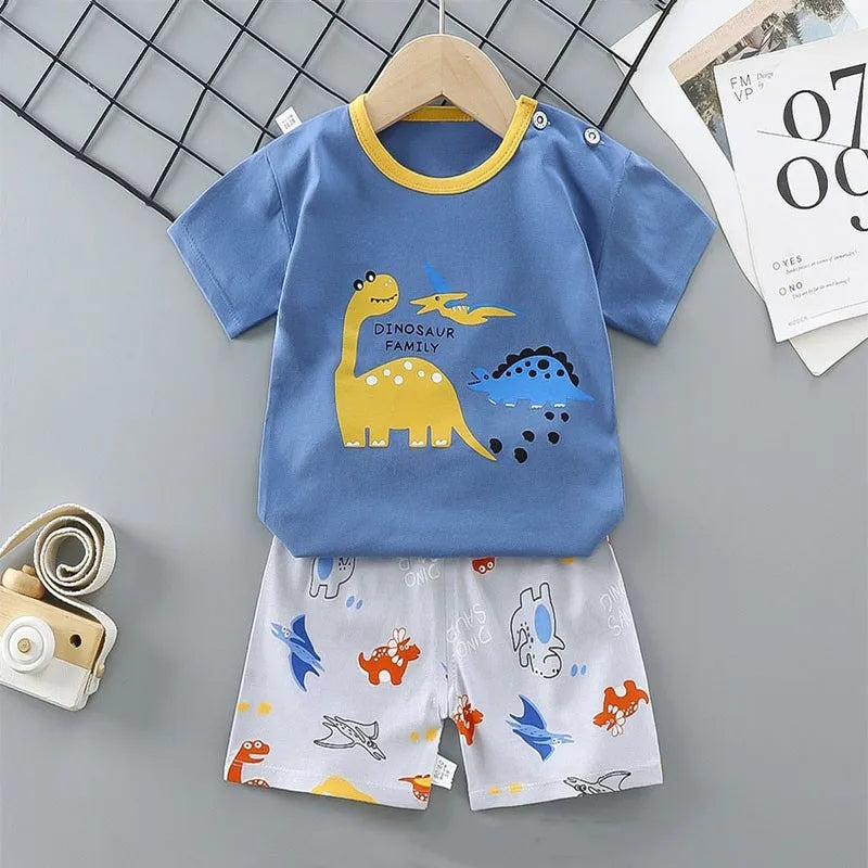 Pyjama 2 Pièces Enfant Coton | T-Shirt & Short | Cartoon Ours Dinosaure | Bébé 1-4 Ans Été