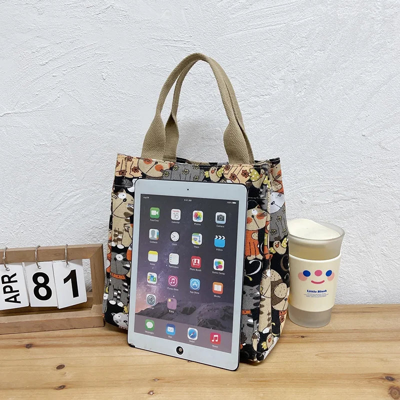 Fashionable Top-Handle Bag with Cute Cat Pattern, Portable Mommy Bag for Women