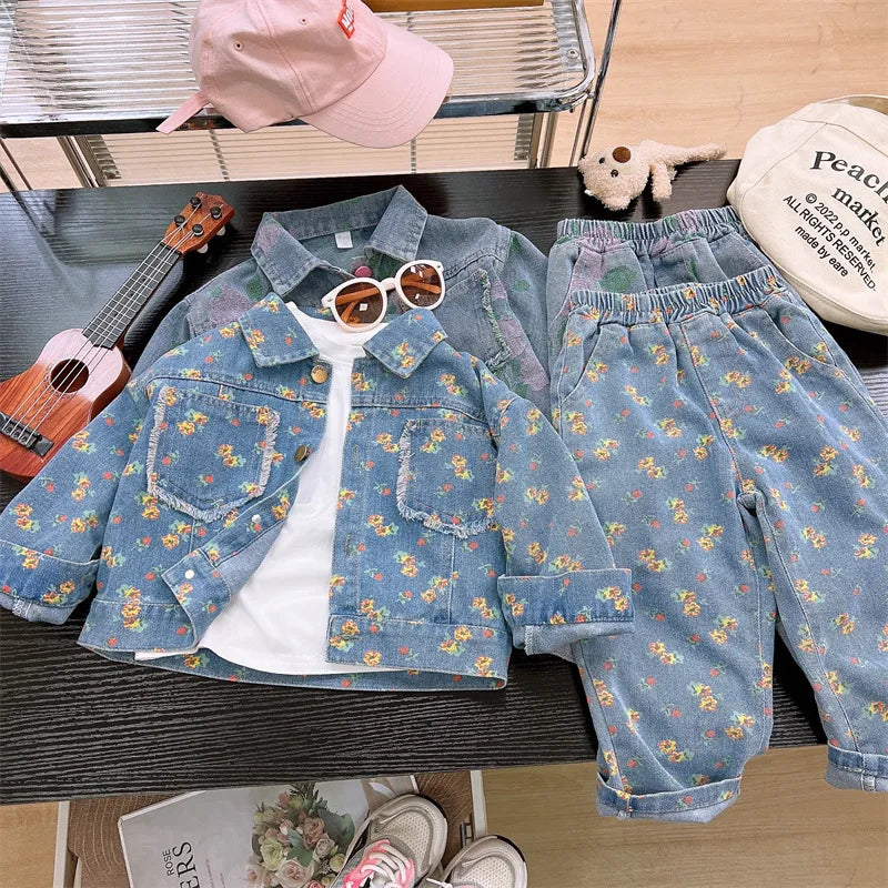 Ensemble Fille 2025 Printemps-Automne | Veste Jean & Jean Droit | Tenue Mode Enfant