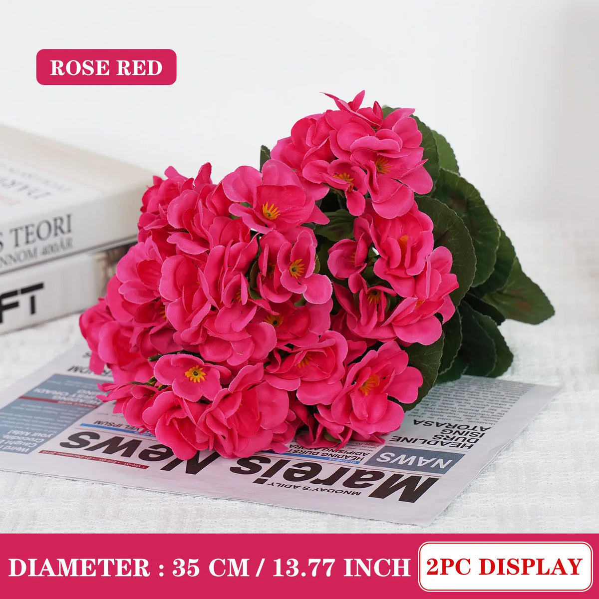 Uflower 1Pc Artificial Begonia Flower Plants for Wedding Bouquet Home Garden Bonsai Christmas Wreath Decor