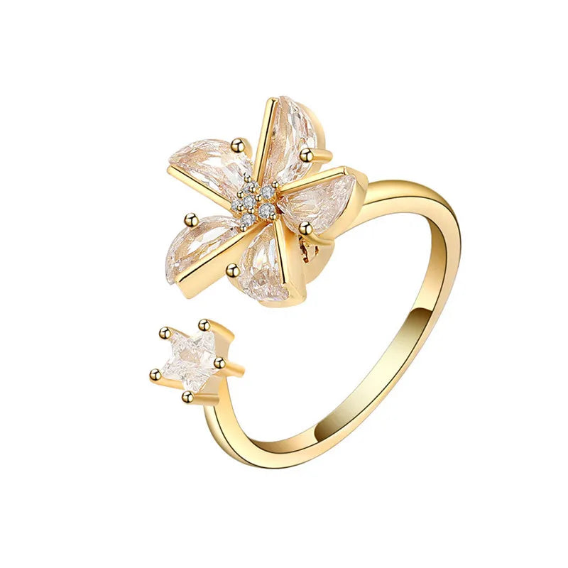 Rotating Jewelry Adjustable Anxiety Ring For Women Girls Fashion Flower Round Beads Pendant Finger Rings Anti-Stress Gifts