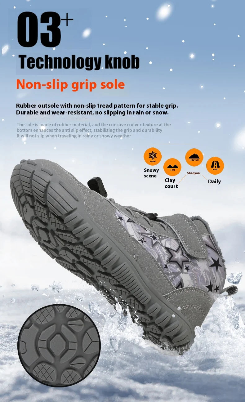 Bottes de Neige Enfants Pieds Nus | Bout Large | Imperméables Fourrure | Froid Extérieur | Garçons & Filles
