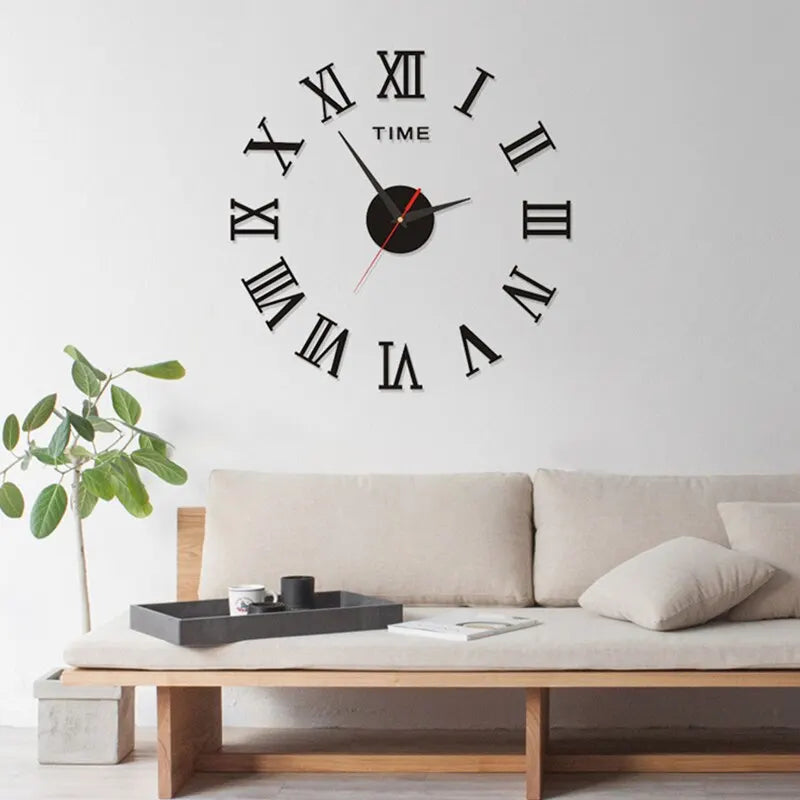 Horloge Murale Acrylique 3D Chiffres Romains | Miroir DIY | Grande Ronde | Décor Salon & Chambre