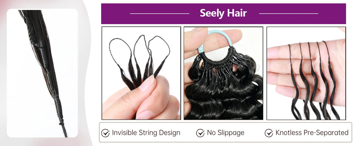 Extensions Crochet Cheveux Humains | Nœuds Invisibles | Pré-Loop | Deep Curly Wave | 14-22 Pouces | Femme