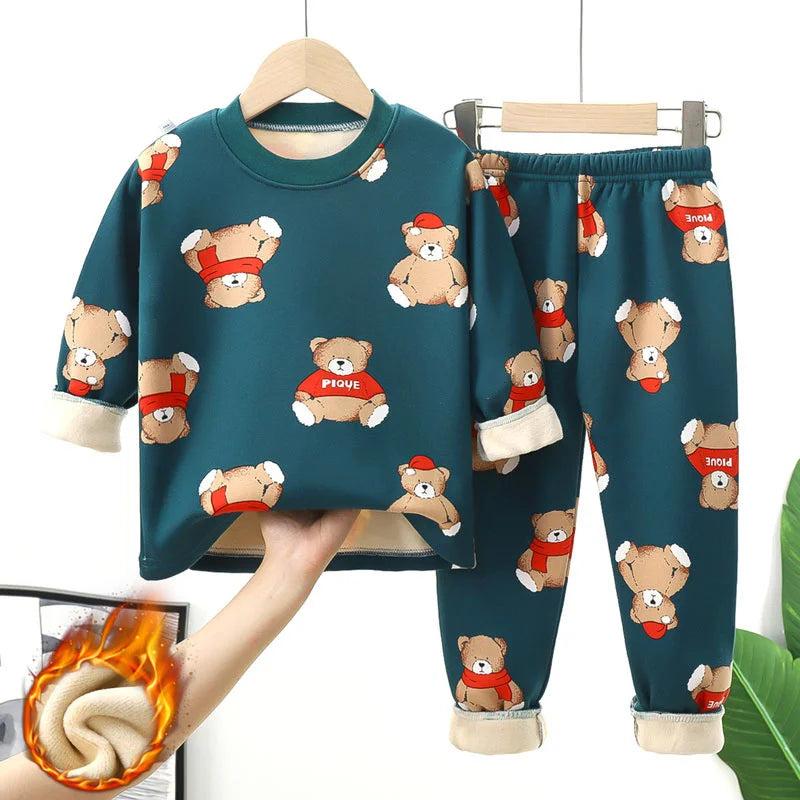2024 Winter Kids Clothing Sets Warm Fleece Pajamas For Boys And Girls Thicken Children Sleepwear Velvet Baby Thermal Underwear