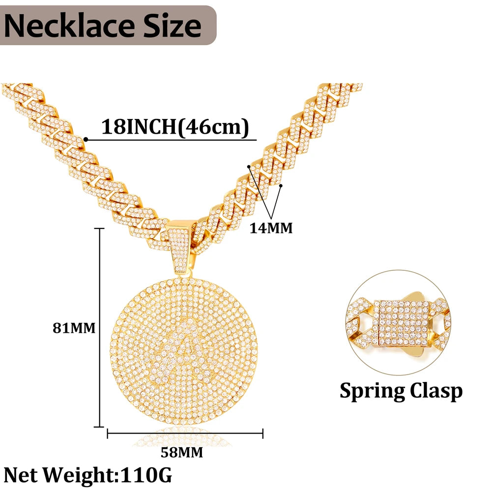 Men's Initial Name Pendant Necklace with Hip Hop Iced Out Rhinestone Paved Cuban Link Chain Necklace Fashion Birthday Jewelry Gift