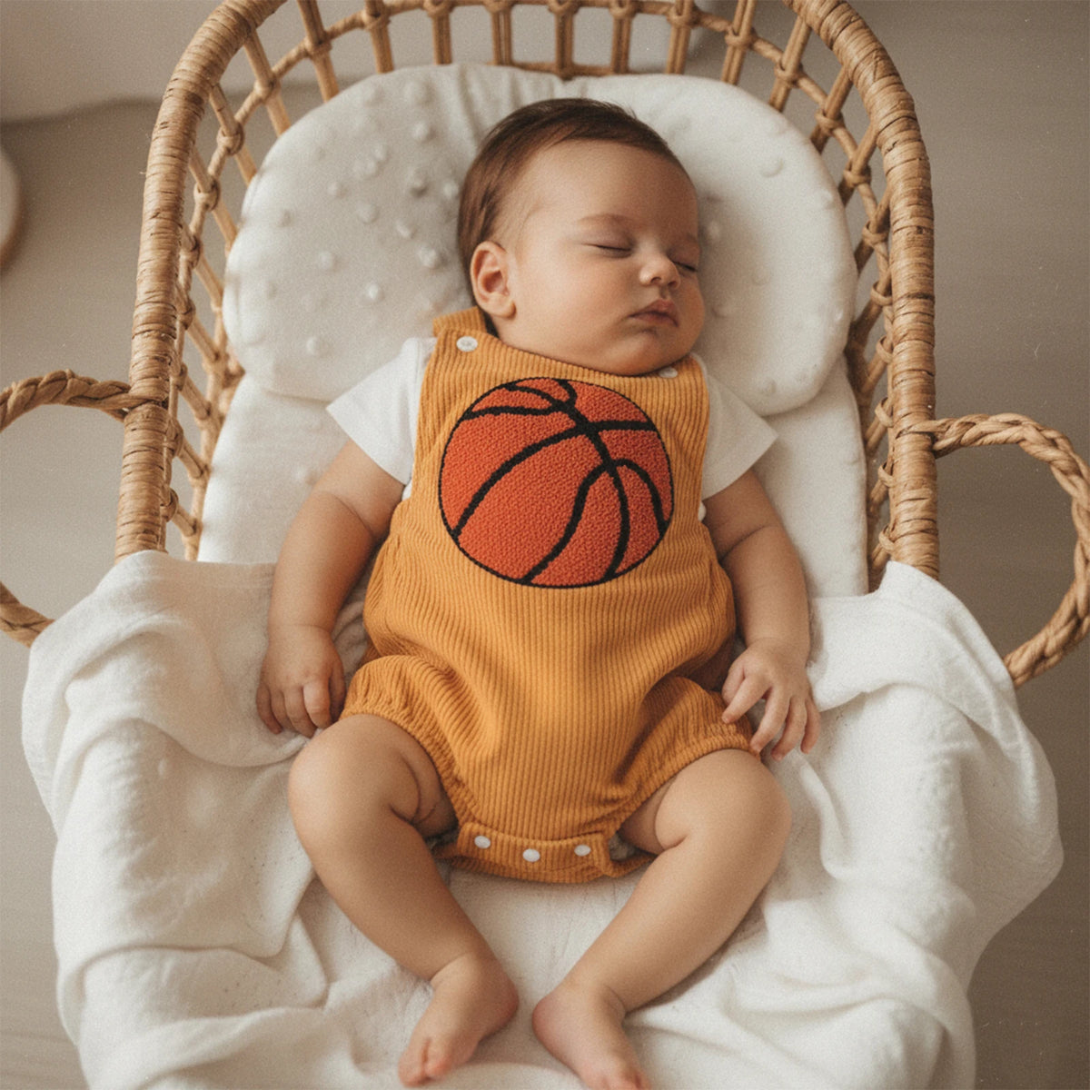 Summer Infant Baby Boy Bodysuit Sleeveless Cute Basketball Embroidery Bubble Jumpsuit Clothes