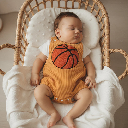 Summer Infant Baby Boy Bodysuit Sleeveless Cute Basketball Embroidery Bubble Jumpsuit Clothes