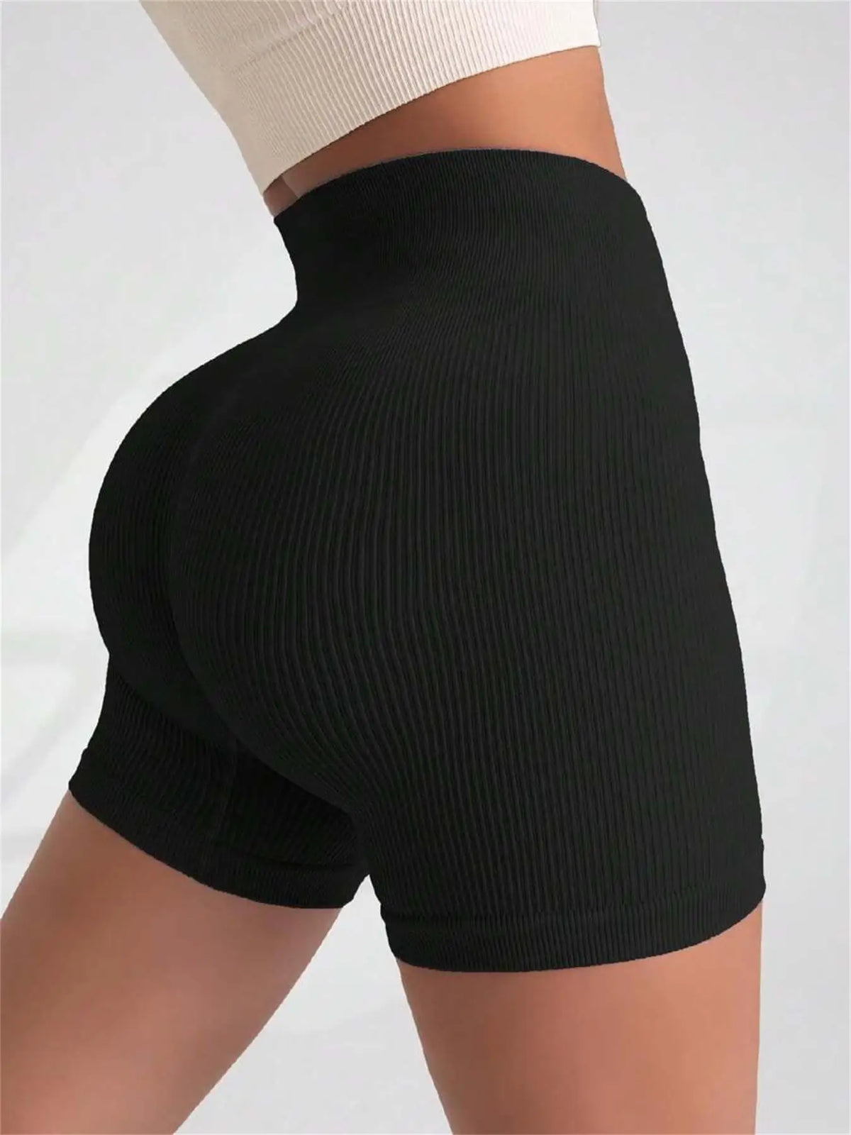 Short Yoga Taille Haute Femme | Lift Fesses Serré | Uni Côtelé | Sport