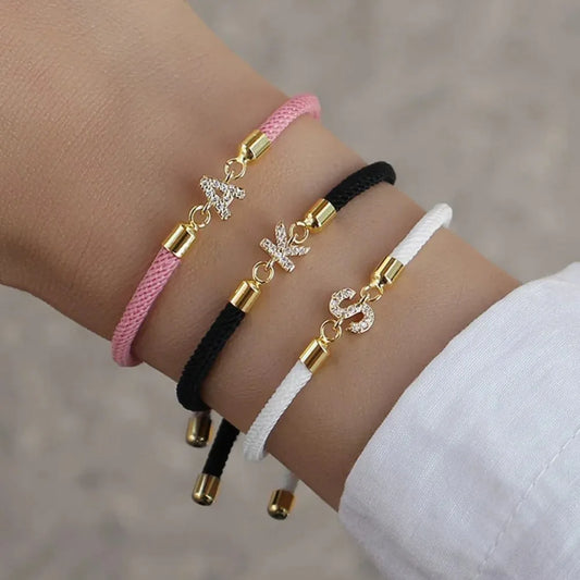 Bracelet Lettre Initiale A-Z Cœur | Chaîne Corde | Bijou Quotidien Cadeau Femme