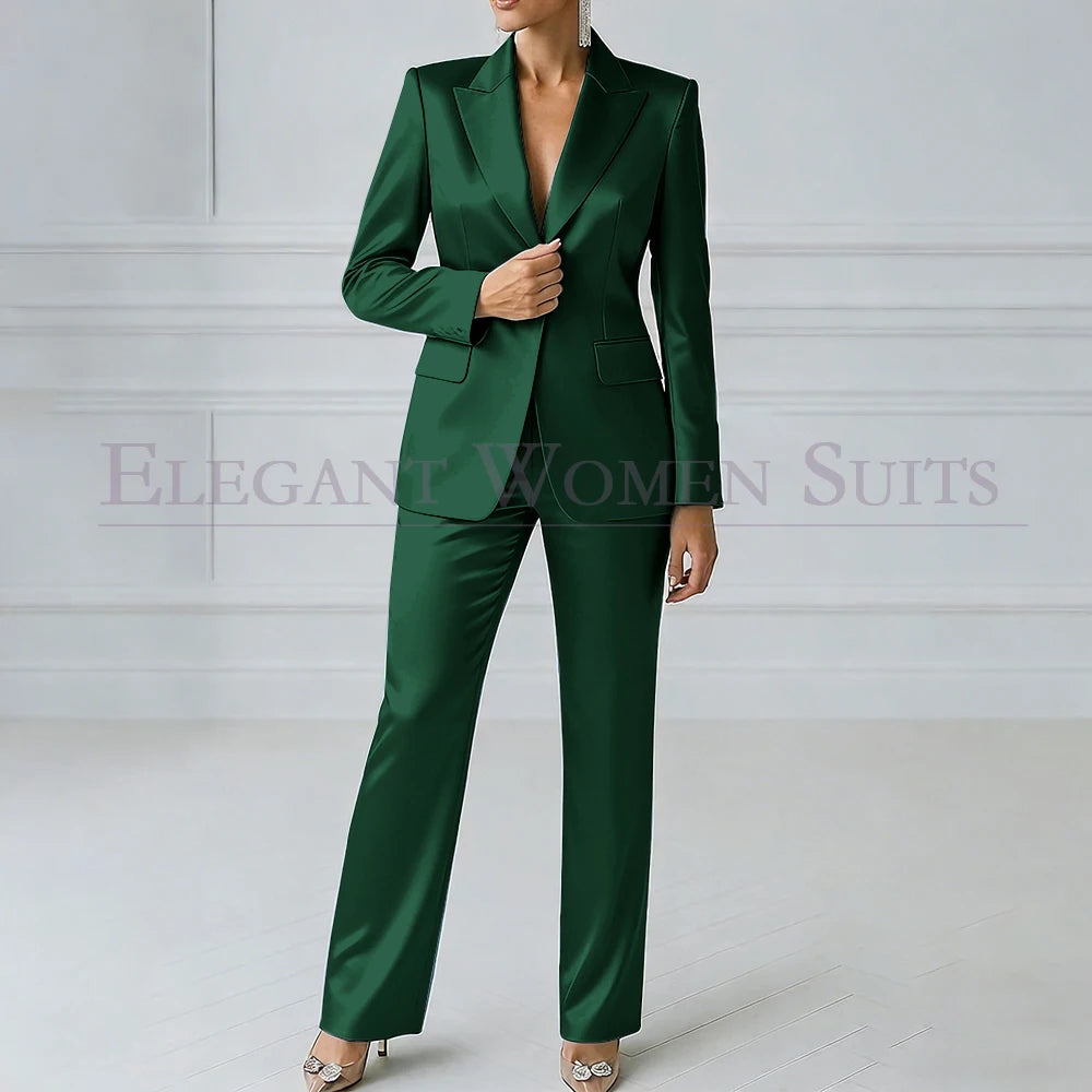Elegant Blue Evening Women's Suits 2 Piece Jacket Pants Sets High Quality Royal Blue One-Button Slim Fit Office Blazer Clothing