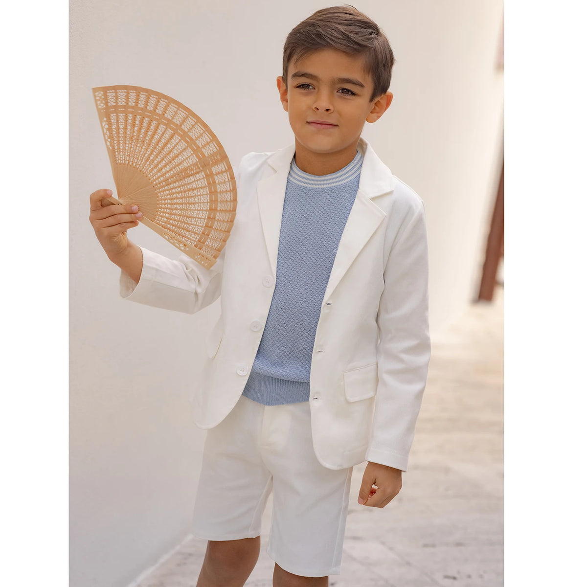 Tenue Famille Assortie AP Barcelone | Robe Fille Broderie & Ensemble Garçon Carreaux | Collection Bleue