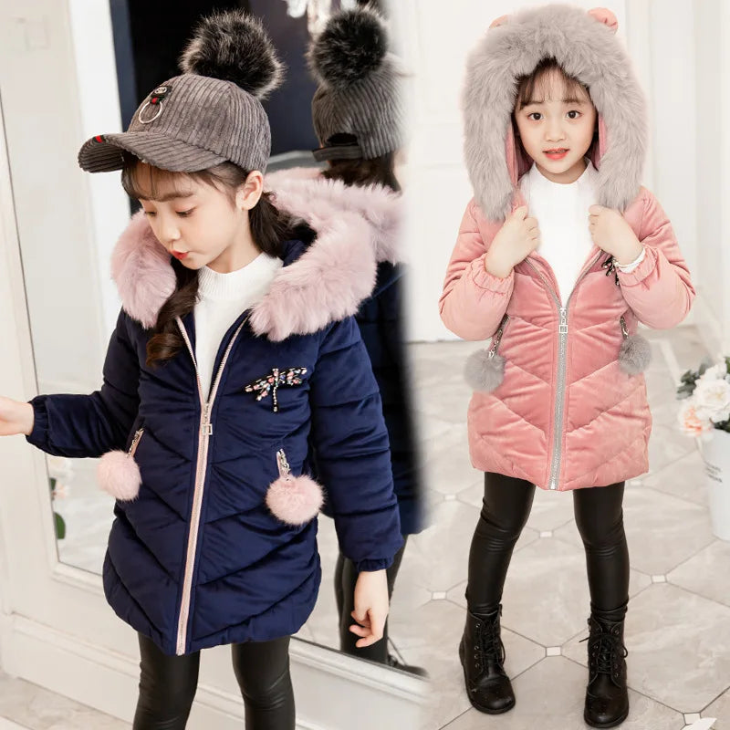 Manteau Velours Laine Capuche Fille | Épais Chaud | Parka Matelassée Enfant 3-12 Ans Hiver