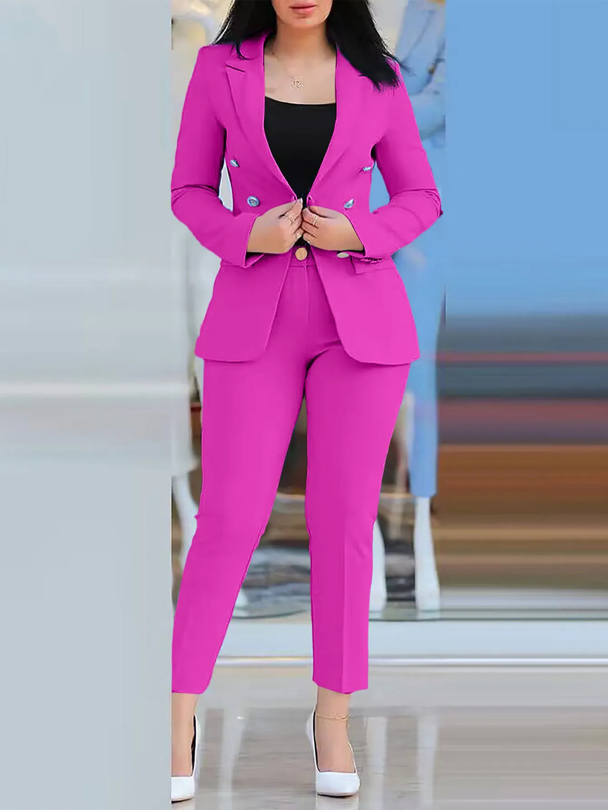 Pants Sets Two Piece Women Cardigan Blazer Double Breasted Slim Fit Pencil Pants Pockets Solid Casual Suits Outwear Spring 2025