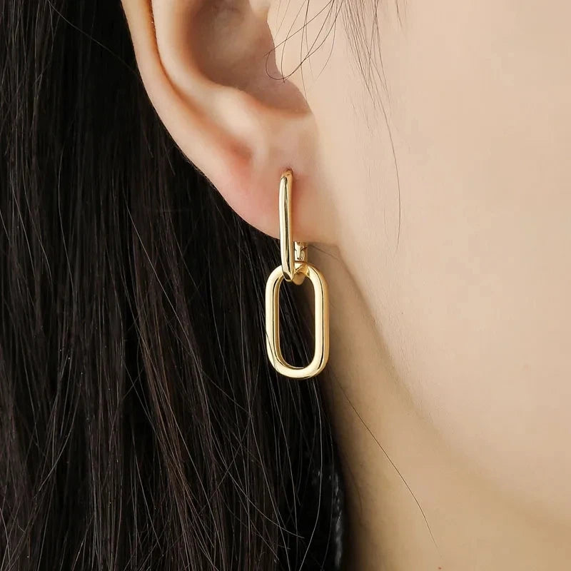 Créoles Ovales Géométriques Argent 925 | Style Métal Simple Détachable | Femme | Bijou Cadeau