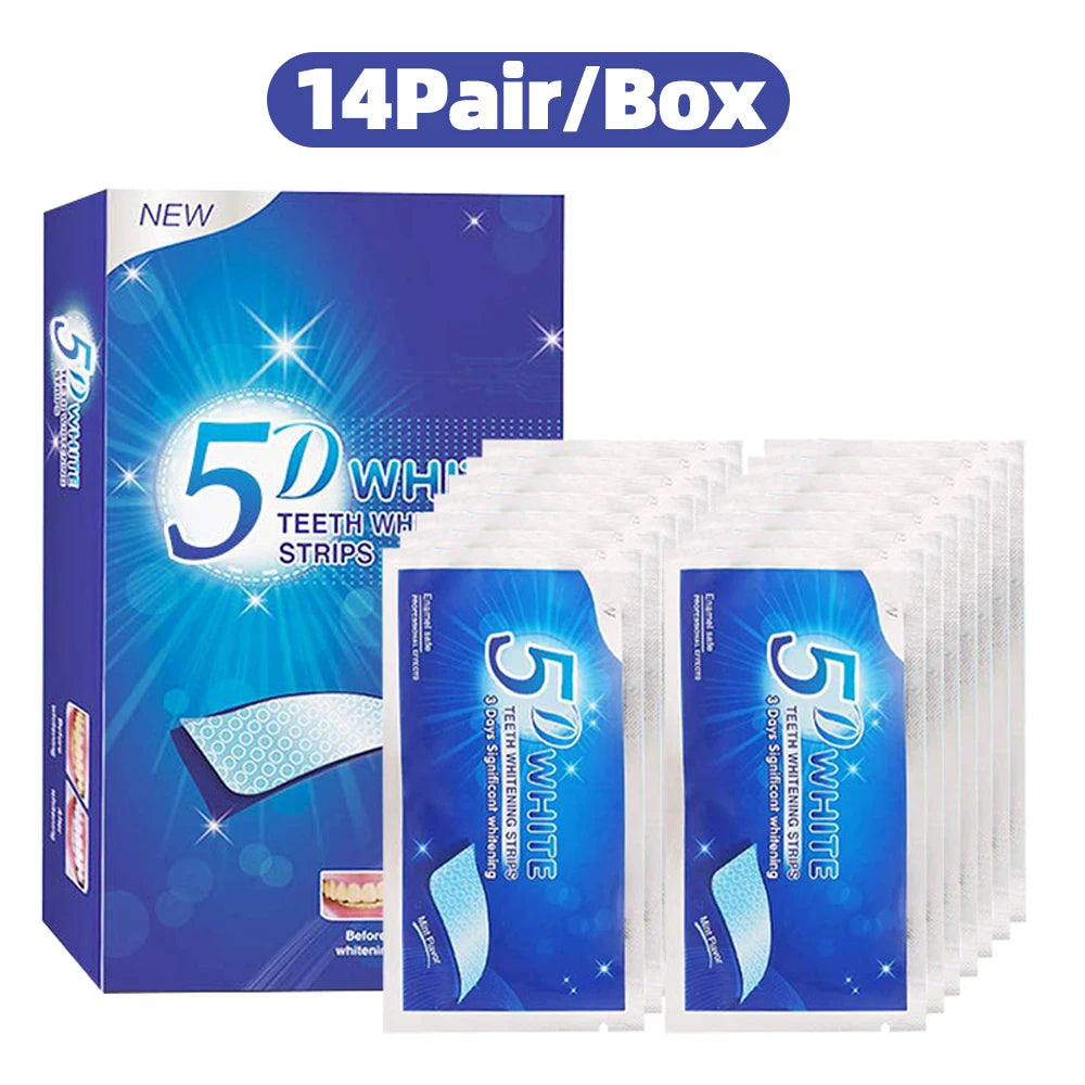 Bandelettes Blanchissantes 5D | Gel Blanchiment Dents | Élimine Taches Café & Tabac | Kit Maison